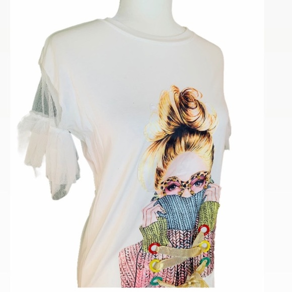 Printed Bandage Drawstring Loose Pullover - Picture 2 of 3